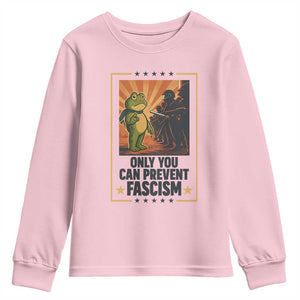 Funny Portland Frog Protest Youth Sweatshirt Only You Can Prevent Fascism Gift TS12 Light Pink Print Your Wear
