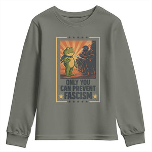 Funny Portland Frog Protest Youth Sweatshirt Only You Can Prevent Fascism Gift TS12 Military Green Print Your Wear
