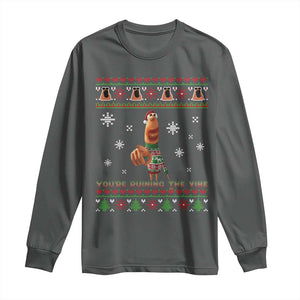 Funny Marcus The Worm You Are Ruining The Vibe Long Sleeve Shirt Ugly Christmas Gift TS12 Dark Heather Print Your Wear