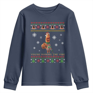 Funny Marcus The Worm You Are Ruining The Vibe Youth Sweatshirt Ugly Christmas Gift TS12 Navy Print Your Wear