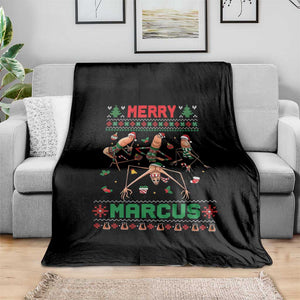 Funny Merry Marcus Throw Blanket Ugly Christmas Marcus The Worm Meme Gift TS12 Print Your Wear