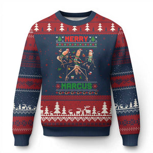 Funny Merry Marcus Ugly Christmas Sweater Ugly Xmas Marcus The Worm Meme Gift TS12 Navy Red Print Your Wear