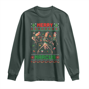Funny Merry Marcus Long Sleeve Shirt Ugly Christmas Marcus The Worm Meme Gift TS12 Dark Forest Green Print Your Wear