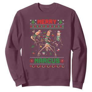 Funny Merry Marcus Sweatshirt Ugly Christmas Marcus The Worm Meme Gift TS12 Maroon Print Your Wear