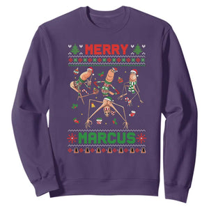 Funny Merry Marcus Sweatshirt Ugly Christmas Marcus The Worm Meme Gift TS12 Purple Print Your Wear