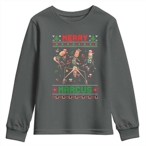 Funny Merry Marcus Youth Sweatshirt Ugly Christmas Marcus The Worm Meme Gift TS12 Dark Heather Print Your Wear