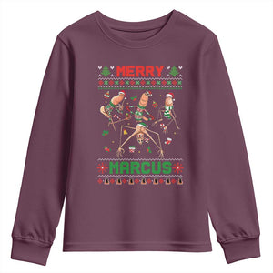Funny Merry Marcus Youth Sweatshirt Ugly Christmas Marcus The Worm Meme Gift TS12 Maroon Print Your Wear