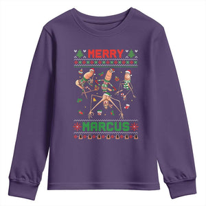 Funny Merry Marcus Youth Sweatshirt Ugly Christmas Marcus The Worm Meme Gift TS12 Purple Print Your Wear