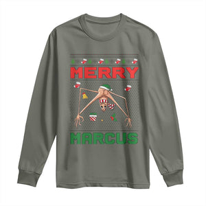 Marcus The Worm Meme Merry Marcus Long Sleeve Shirt Funny Ugly Christmas Gift TS12 Military Green Print Your Wear