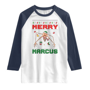 Marcus The Worm Meme Merry Marcus Raglan Shirt Funny Ugly Christmas Gift TS12 White Navy Print Your Wear
