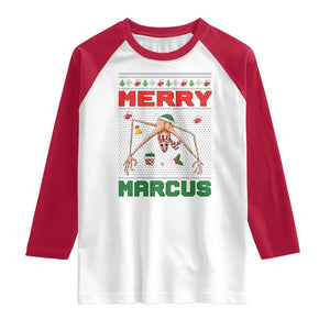 Marcus The Worm Meme Merry Marcus Raglan Shirt Funny Ugly Christmas Gift TS12 White Red Print Your Wear
