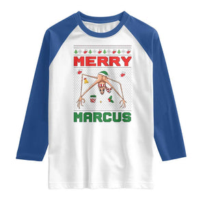 Marcus The Worm Meme Merry Marcus Raglan Shirt Funny Ugly Christmas Gift TS12 White Royal Print Your Wear