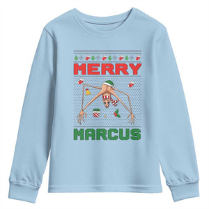 Marcus The Worm Meme Merry Marcus Youth Sweatshirt Funny Ugly Christmas Gift TS12 Light Blue Print Your Wear