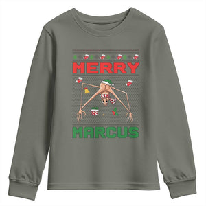 Marcus The Worm Meme Merry Marcus Youth Sweatshirt Funny Ugly Christmas Gift TS12 Military Green Print Your Wear