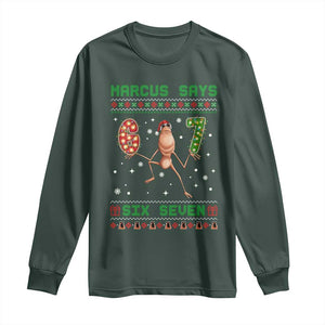 Marcus Says Six Seven Meme Christmas Ugly Sweater Long Sleeve Shirt Trendy Tiktok Gift TS12 Dark Forest Green Print Your Wear
