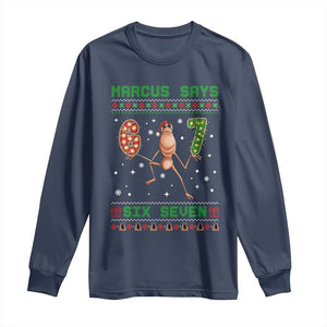 Marcus Says Six Seven Meme Christmas Ugly Sweater Long Sleeve Shirt Trendy Tiktok Gift TS12 Navy Print Your Wear