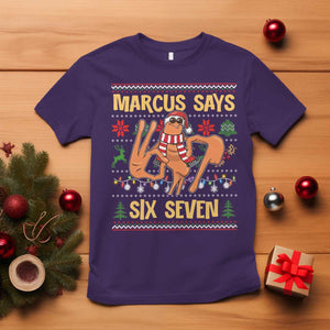 Funny Gen Z Alpha Ugly Christmas Gift T Shirt Marcus Says Six Seven TS12 Purple Print Your Wear