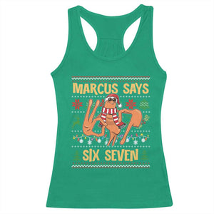 Funny Gen Z Alpha Ugly Christmas Gift Racerback Tank Top Marcus Says Six Seven TS12 Irish Green Print Your Wear