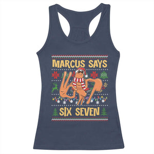 Funny Gen Z Alpha Ugly Christmas Gift Racerback Tank Top Marcus Says Six Seven TS12 Navy Print Your Wear