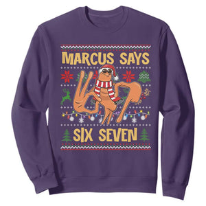 Funny Gen Z Alpha Ugly Christmas Gift Sweatshirt Marcus Says Six Seven TS12 Purple Print Your Wear
