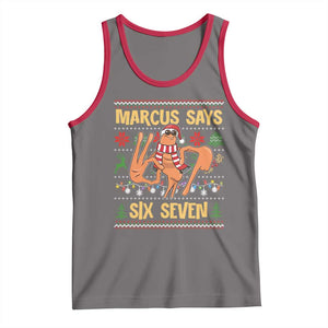 Funny Gen Z Alpha Ugly Christmas Gift Tank Top Marcus Says Six Seven TS12 Deep Heather Red Print Your Wear