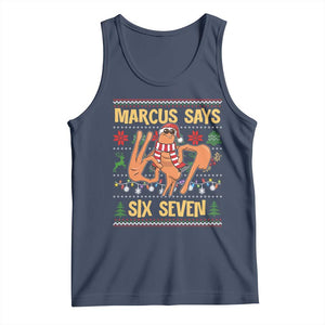 Funny Gen Z Alpha Ugly Christmas Gift Tank Top Marcus Says Six Seven TS12 Navy Print Your Wear