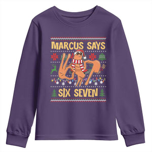 Funny Gen Z Alpha Ugly Christmas Gift Youth Sweatshirt Marcus Says Six Seven TS12 Purple Print Your Wear