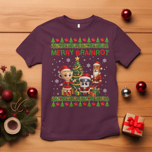 Merry Brainrot T Shirt Funny Ugly Christmas Italian Meme Gift TS12 Maroon Print Your Wear