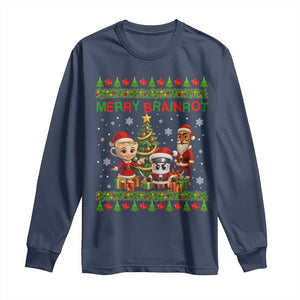 Merry Brainrot Long Sleeve Shirt Funny Ugly Christmas Italian Meme Gift TS12 Navy Print Your Wear