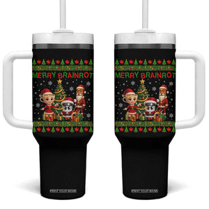 Merry Brainrot Tumbler With Handle Funny Ugly Christmas Italian Meme Gift TS12 One Size: 40 oz Black Print Your Wear
