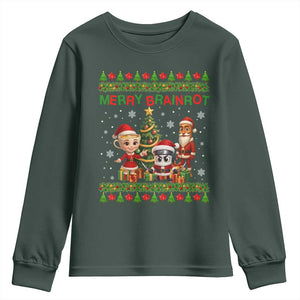 Merry Brainrot Youth Sweatshirt Funny Ugly Christmas Italian Meme Gift TS12 Dark Forest Green Print Your Wear