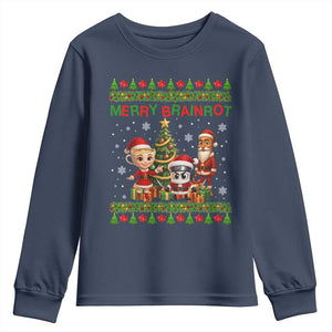 Merry Brainrot Youth Sweatshirt Funny Ugly Christmas Italian Meme Gift TS12 Navy Print Your Wear