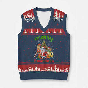 Merry Brainrotmas V-Neck Knit Sweater Vest Funny Italian Brainrot Meme Christmas TS12 Navy Red Print Your Wear
