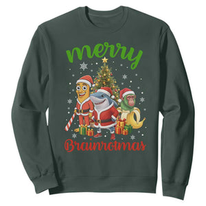 Merry Brainrotmas Sweatshirt Funny Italian Brainrot Meme Christmas TS12 Dark Forest Green Print Your Wear