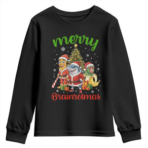 Merry Brainrotmas Youth Sweatshirt Funny Italian Brainrot Meme Christmas TS12 Black Print Your Wear