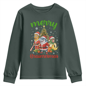 Merry Brainrotmas Youth Sweatshirt Funny Italian Brainrot Meme Christmas TS12 Dark Forest Green Print Your Wear
