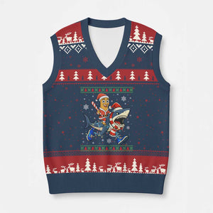 Funny Tung Tung Sahur Riding Tralala V-Neck Knit Sweater Vest Ugly Chritstmas Italian Brainrot Meme TS12 Navy Red Print Your Wear