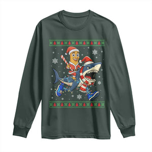 Funny Tung Tung Sahur Riding Tralala Long Sleeve Shirt Ugly Chritstmas Italian Brainrot Meme TS12 Dark Forest Green Print Your Wear