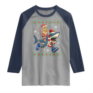 Funny Tung Tung Sahur Riding Tralala Raglan Shirt Ugly Chritstmas Italian Brainrot Meme TS12 Sport Gray Navy Print Your Wear