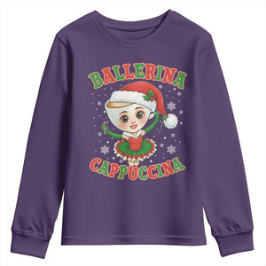 Ballerina Cappuccina Youth Sweatshirt Funny Italian Brainrot Meme Christmas Gift TS12 Purple Print Your Wear
