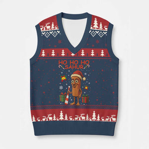 Ho Ho Ho Sahur Italian Brainrot Meme V-Neck Knit Sweater Vest Funny Gen Z Alpha Xmas Gift TS12 Navy Red Print Your Wear