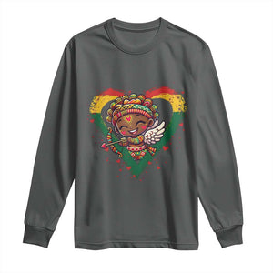 Cute Black Cupid Long Sleeve Shirt Melanin Pride Valentines Day Gift TS12 Dark Heather Print Your Wear