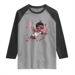 Cute Black Cupid Raglan Shirt African American Valentines Day Gift TS12 Sport Gray Black Print Your Wear
