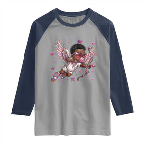Cute Black Cupid Raglan Shirt African American Valentines Day Gift TS12 Sport Gray Navy Print Your Wear