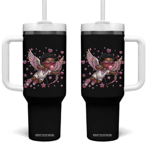 Cute Black Cupid Tumbler With Handle African American Valentines Day Gift TS12 One Size: 40 oz Black Print Your Wear