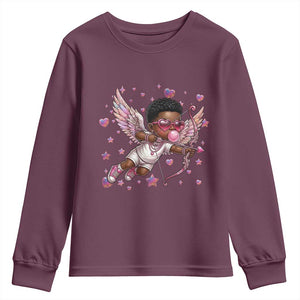 Cute Black Cupid Youth Sweatshirt African American Valentines Day Gift TS12 Maroon Print Your Wear