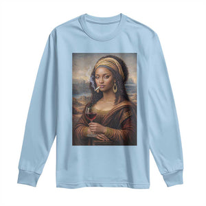 Funny Black Mona Lisa Long Sleeve Shirt Melanin Queen Black History Month TS12 Light Blue Print Your Wear