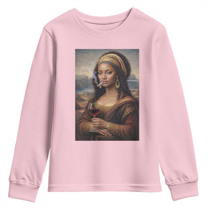 Funny Black Mona Lisa Youth Sweatshirt Melanin Queen Black History Month TS12 Light Pink Print Your Wear