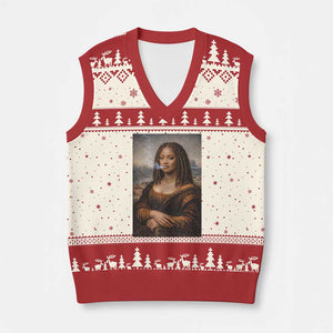 Funny Black Mona Lisa V-Neck Knit Sweater Vest African American Pride TS12 Beige Red Print Your Wear