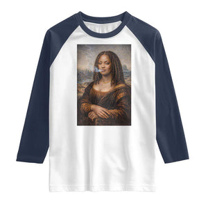 Funny Black Mona Lisa Raglan Shirt African American Pride TS12 White Navy Print Your Wear